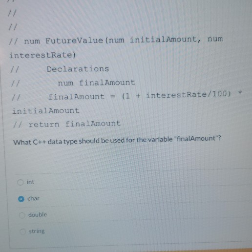 Solved using the following pseudocode what C++ data types | Chegg.com