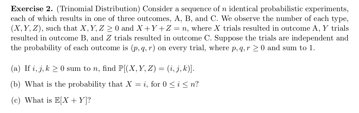 Solved Exercise 2 Trinomial Distribution Consider A