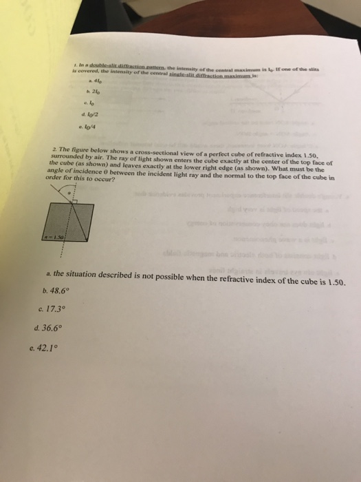 Solved is covered, the intensity of the central the | Chegg.com