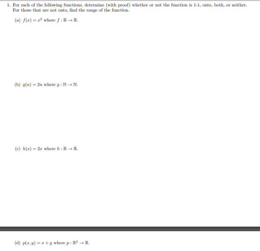 Solved 1. For each of the following functions, determine | Chegg.com