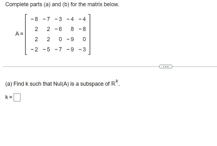 Solved Complete Parts A And B For The Matrix Below 8631