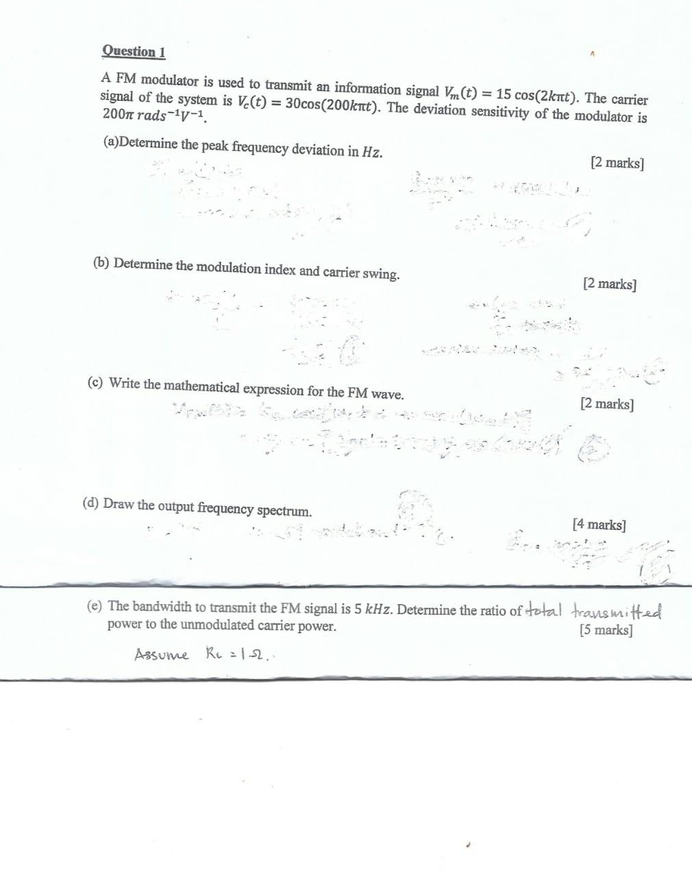 Solved Question 1 A FM modulator is used to transmit an | Chegg.com