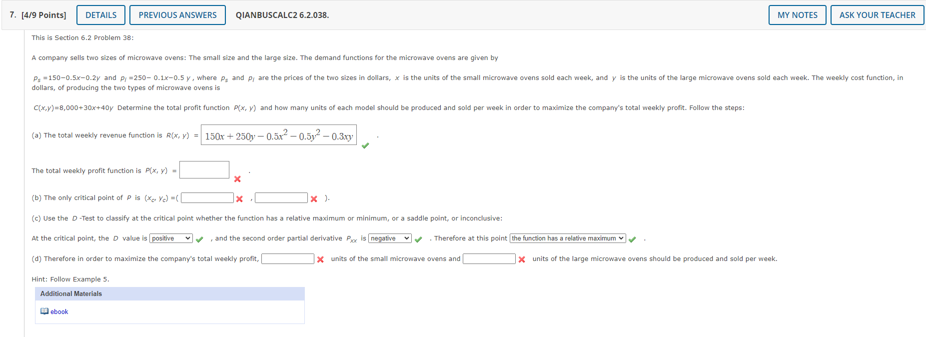 Solved 7. [4/9 Points] DETAILS PREVIOUS ANSWERS QIANBUSCALC2 | Chegg.com