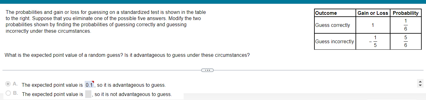 Solved The Probabilities And Gain Or Loss For Guessing On | Chegg.com