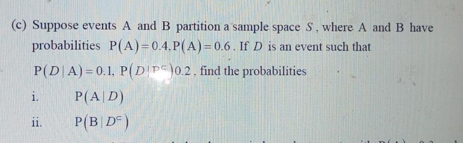 Solved (c) Suppose events A and B partition a sample space | Chegg.com