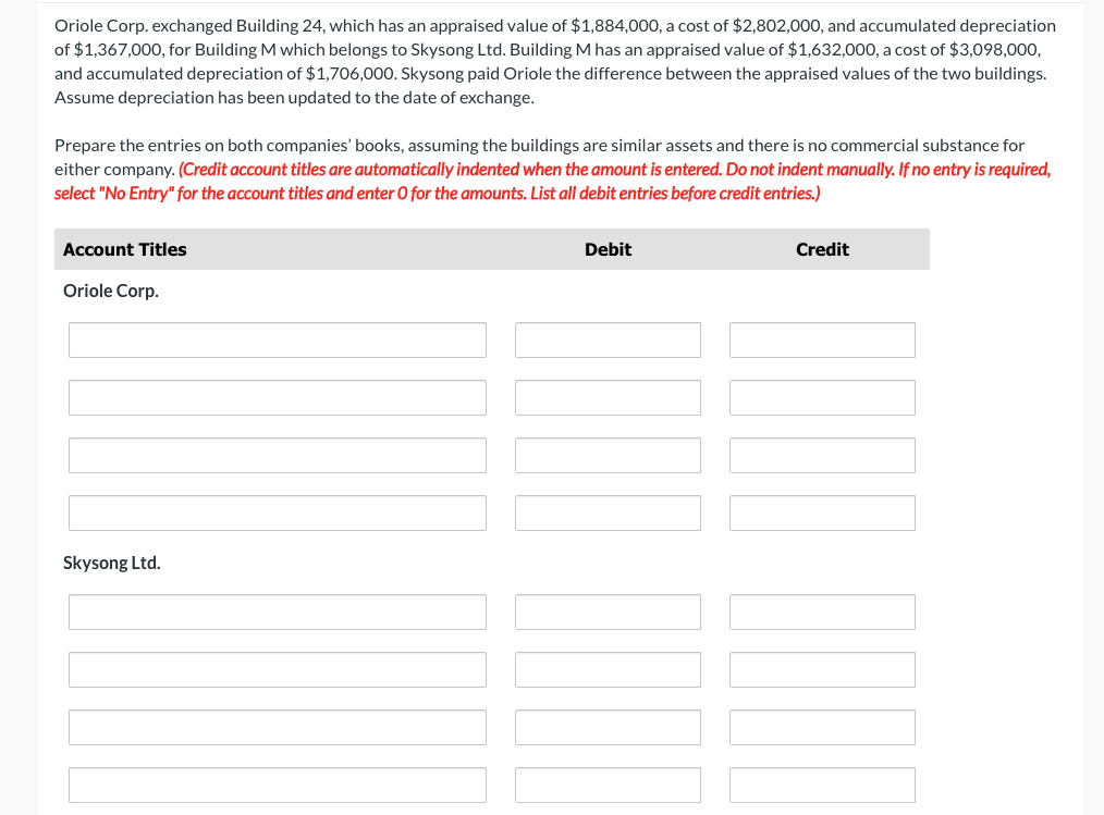 Solved Oriole Corp. exchanged Building 24 , which has an | Chegg.com