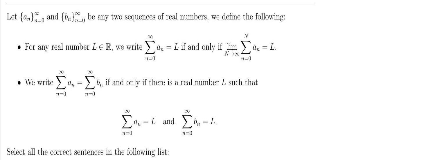 Solved Let An Me And Bn N O Be Any Two Sequences Of Re Chegg Com