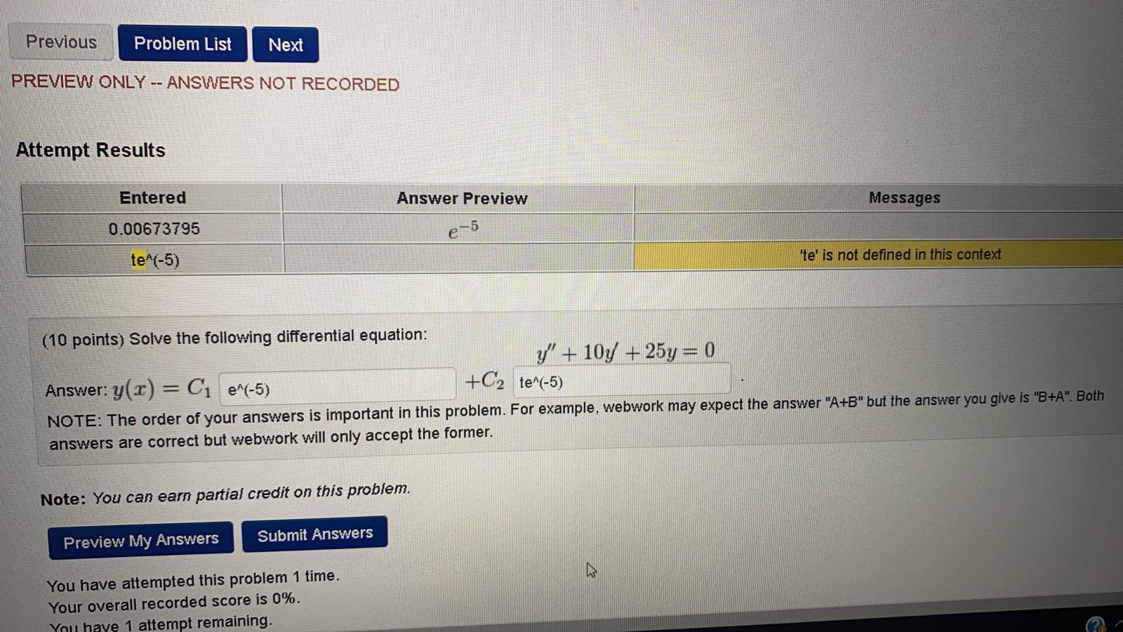 Solved Previous Problem List Next PREVIEW ONLY -- ANSWERS | Chegg.com