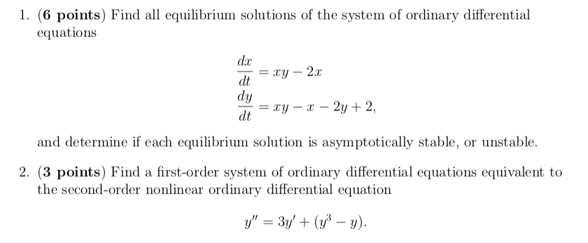 Solved 1 6 Points Find All Equilibrium Solutions Of The 9277