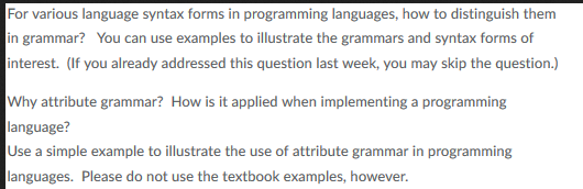 Solved For various language syntax forms in programming | Chegg.com