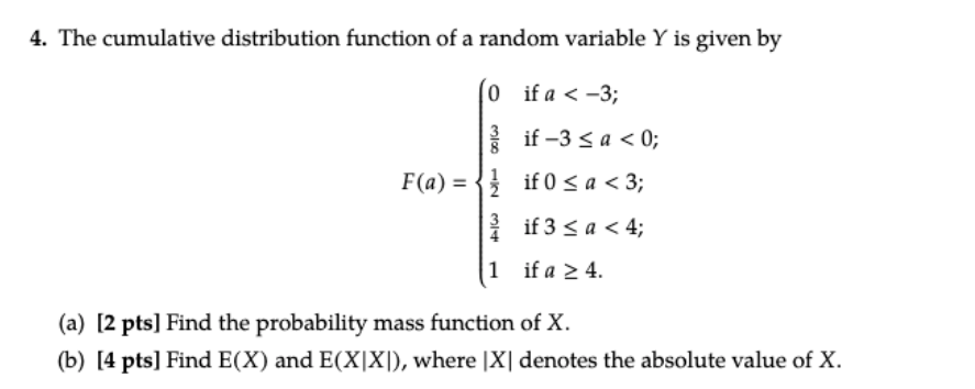 Solved 4. The cumulative distribution function of a random | Chegg.com