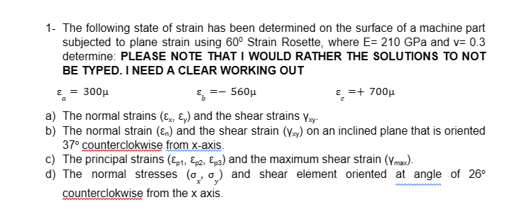 Solved 1- The following state of strain has been determined | Chegg.com
