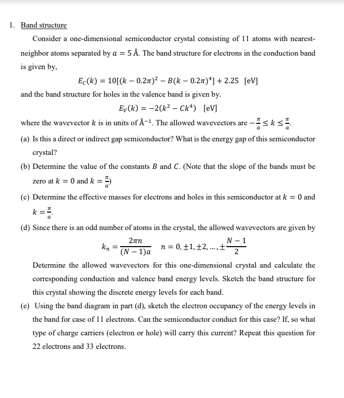 Solved 1. Band structure Consider a one-dimensional | Chegg.com