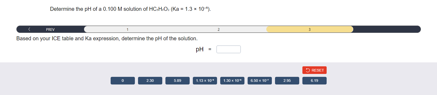 Solved Determine the pH of a 0.100 M solution of HC3H5O2 (Ka | Chegg.com