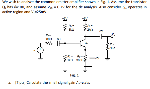 Solved We wish to analyze the common emitter amplifier shown | Chegg.com