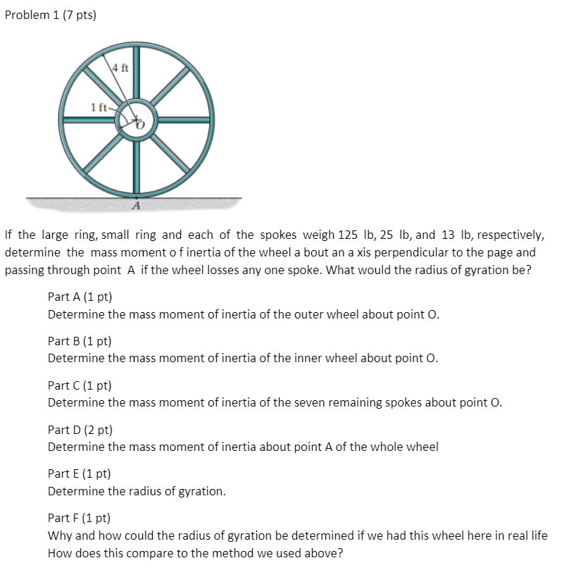 Solved Problem 1 (7 pts) 4 ft 1 ft If the large ring, small