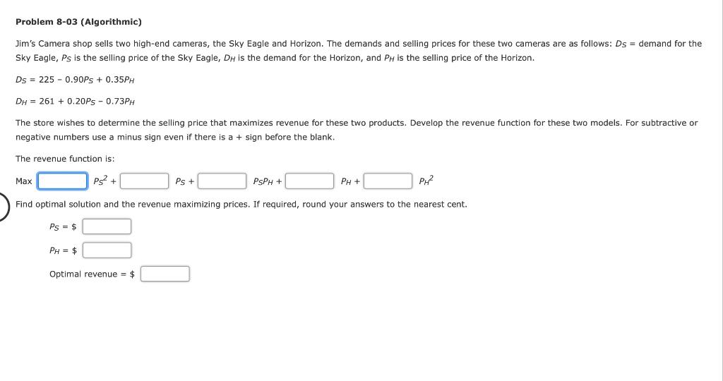 Solved Problem 8-03 (Algorithmic) Jim's Camera shop sells | Chegg.com