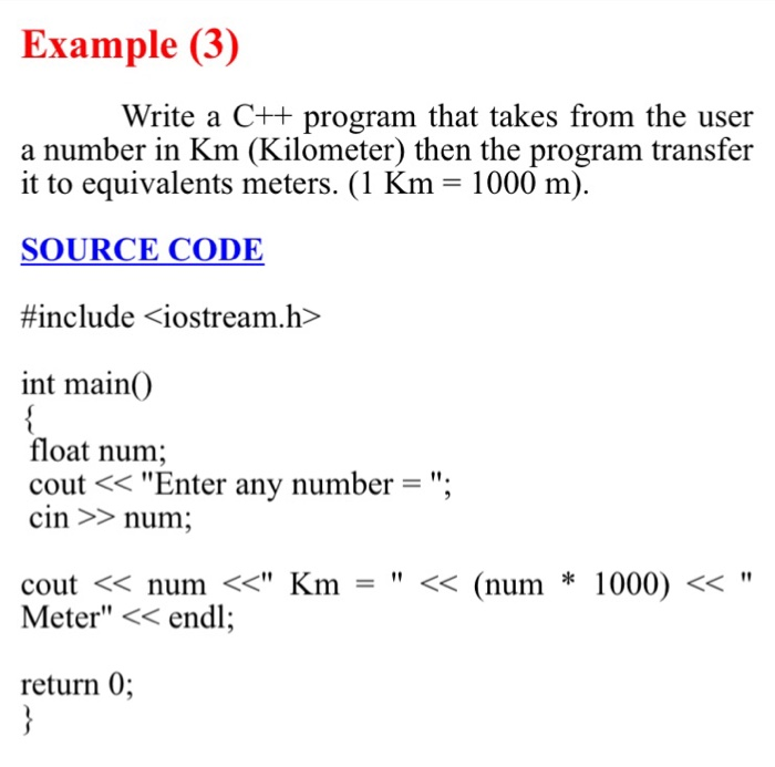 Solved Example (2) Write a C++ program that takes from the | Chegg.com image.