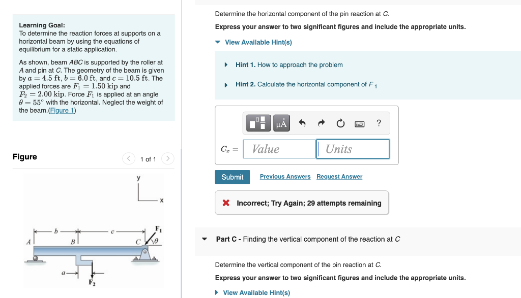 Solved Determine the horizontal component of the pin | Chegg.com