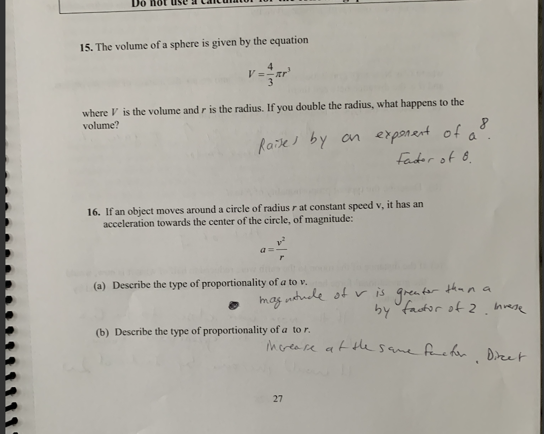 Solved 15. The volume of a sphere is given by the equation | Chegg.com
