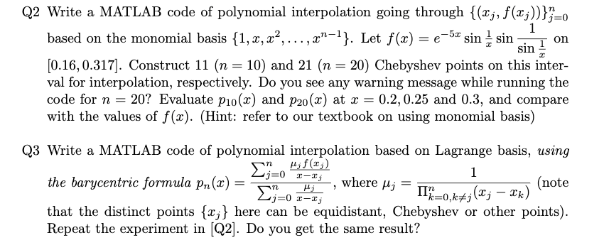 Q2 Write a MATLAB code of polynomial interpolation | Chegg.com