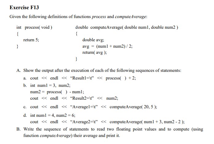 Solved xercise F13 fiven the following definitions of | Chegg.com