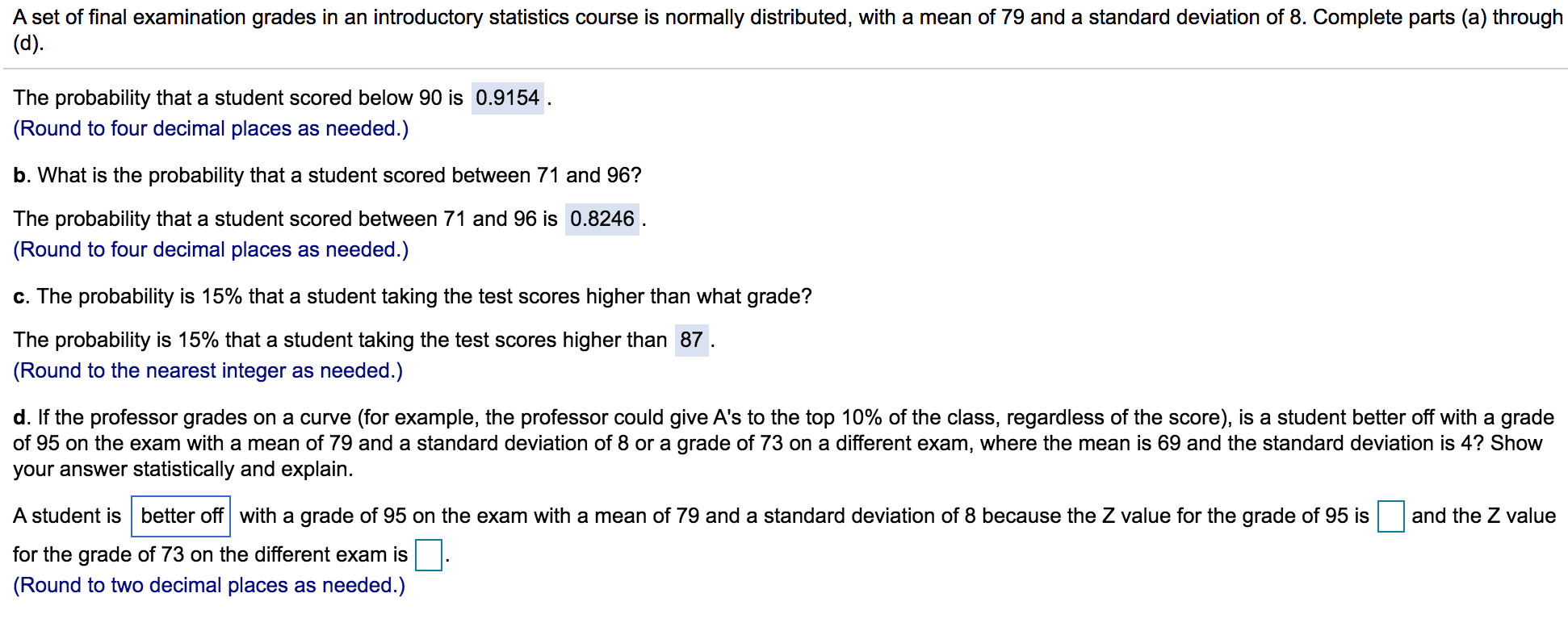 Solved A set of final examination grades in an introductory | Chegg.com