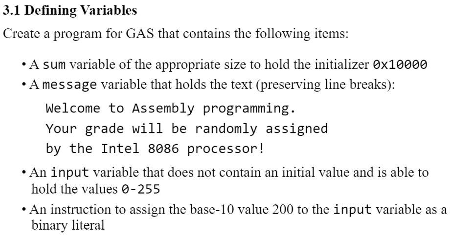 3.1 Defining Variables Create a program for GAS that | Chegg.com