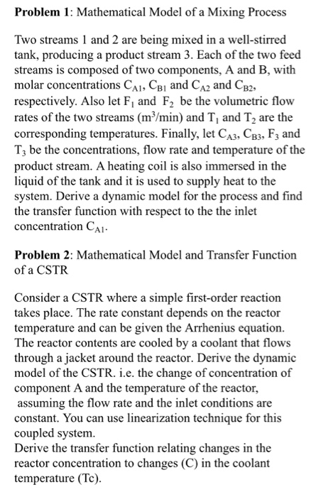 Solved Problem 1: Mathematical Model of a Mixing Process Two | Chegg.com
