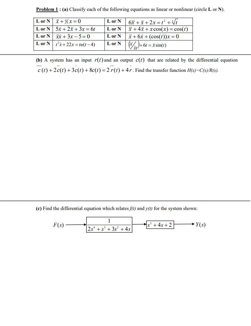 Solved Problem 1 A Classify Each Of The Following Equ Chegg Com