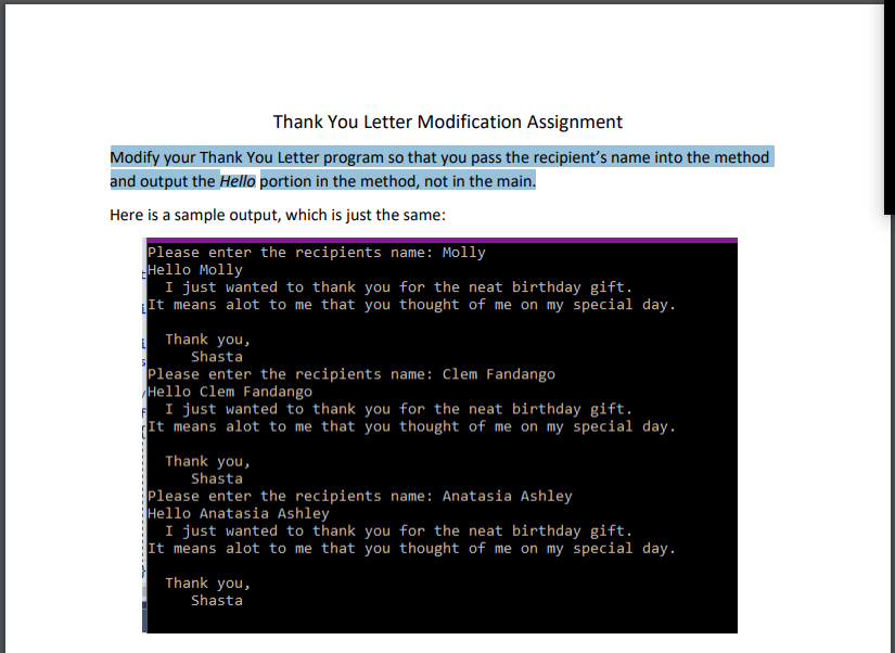 Solved 1) Write a C# program that outputs a quick thank you | Chegg.com