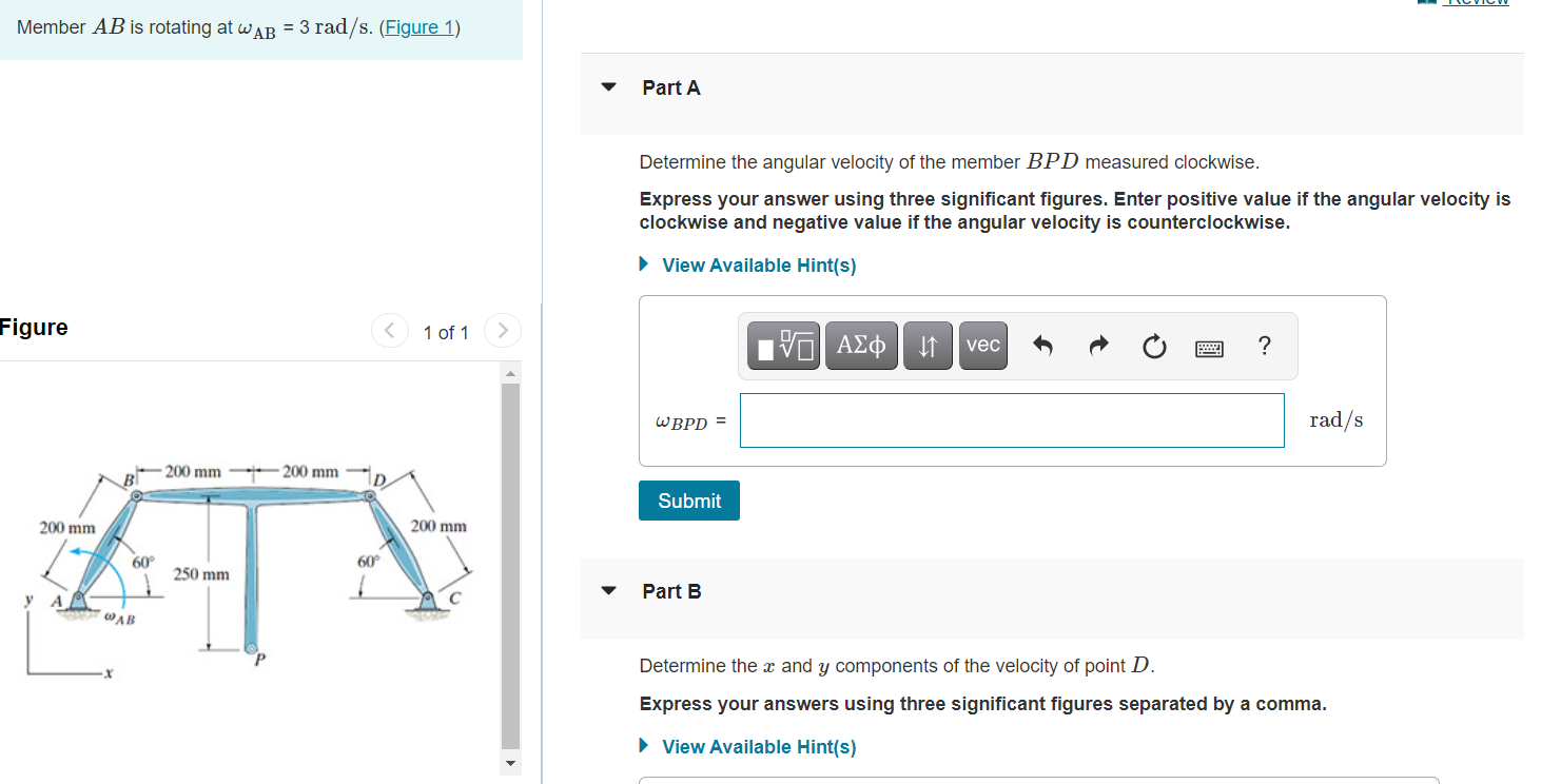 Solved Member AB is rotating at waB = 3 rad/s. (Figure 1) | Chegg.com