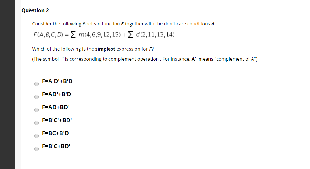 Solved Question 2 Consider the following Boolean function F | Chegg.com