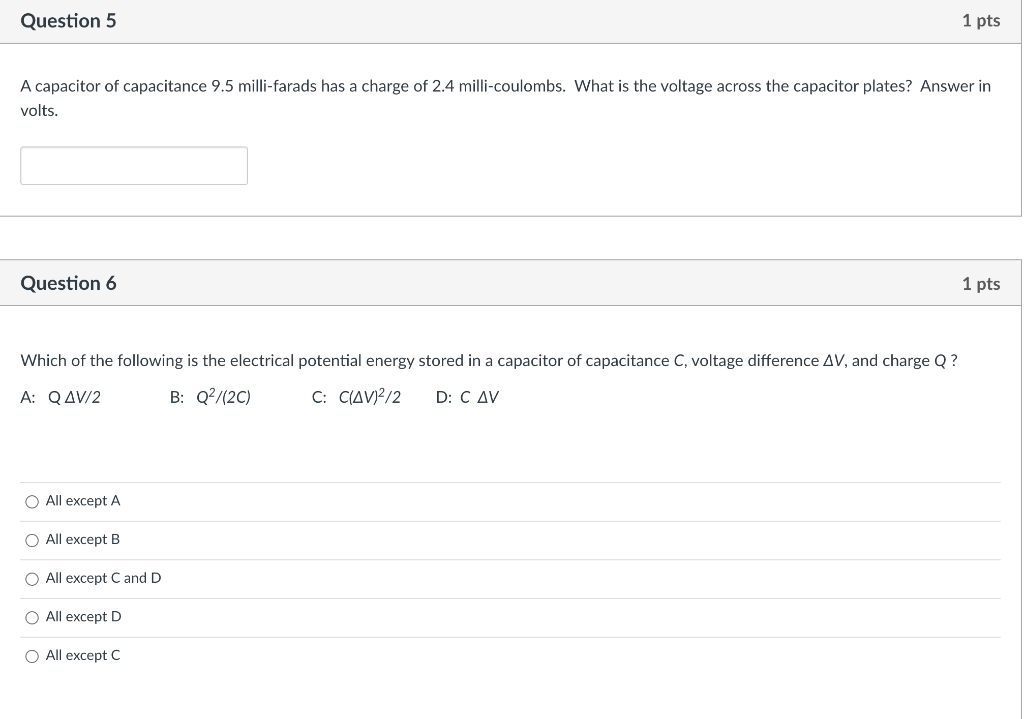 Solved Question 5 1 pts A capacitor of capacitance 9.5 | Chegg.com