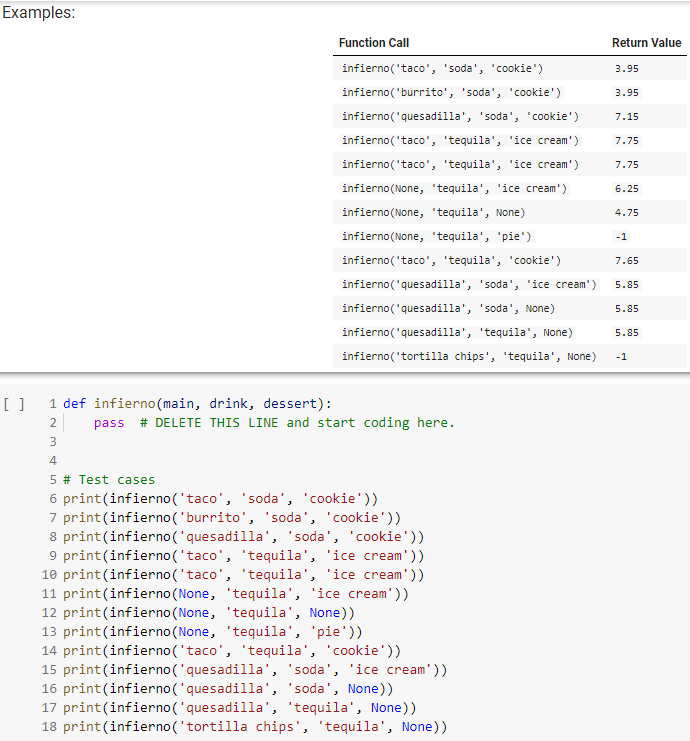Solved Complete the function infierno, which computes the | Chegg.com
