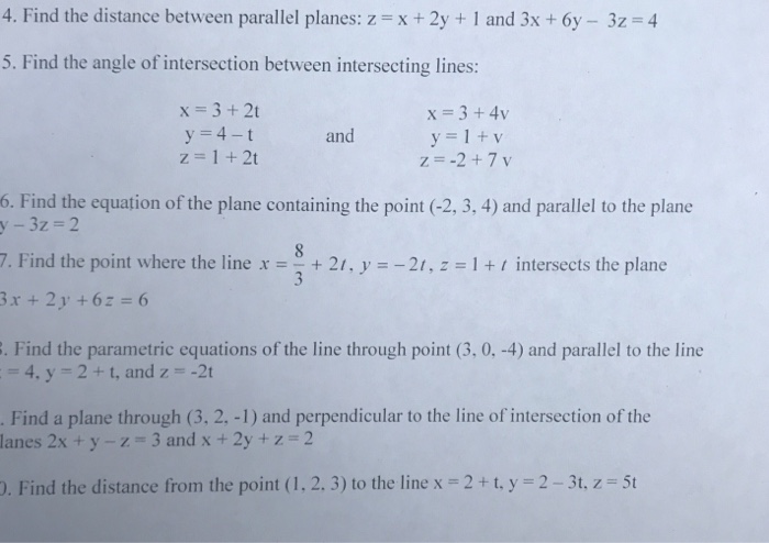 Solved 4. Find the distance between parallel planes: z x + | Chegg.com