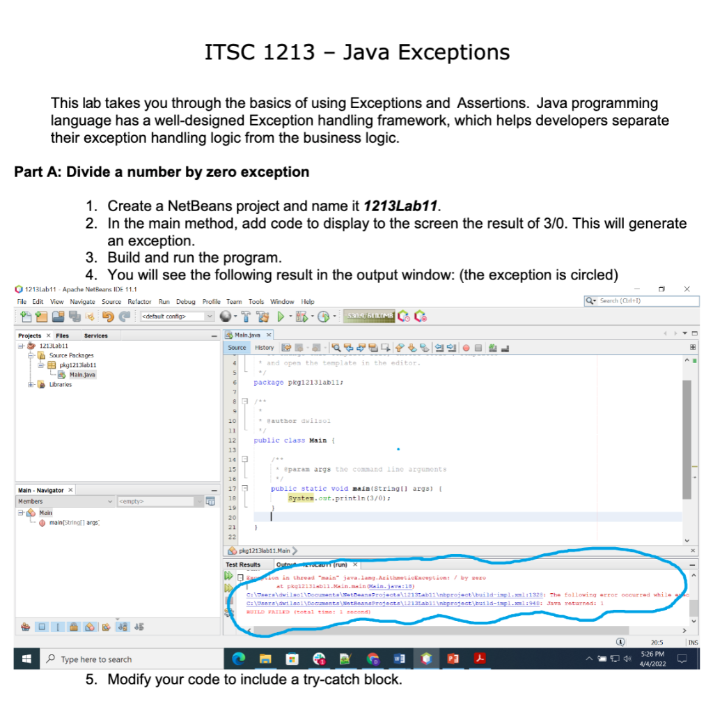 Solved ITSC 1213 - Java Exceptions This lab takes you | Chegg.com