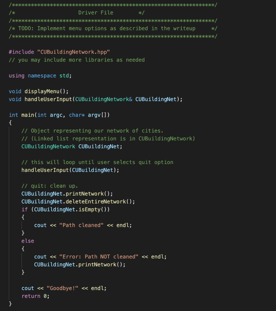 CUBuildingNetwork Implementation | Chegg.com