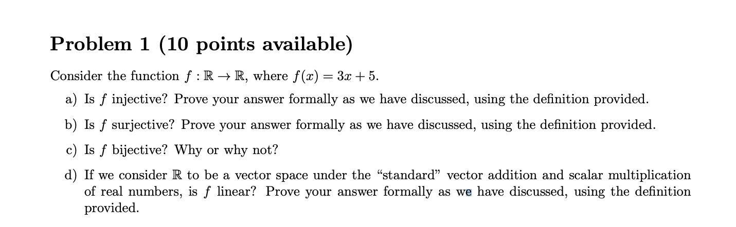 Solved Problem 1 (10 points available) Consider the function | Chegg.com