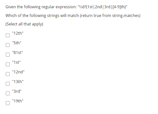 Solved Given the following regular expression: \\d?(1st 2nd