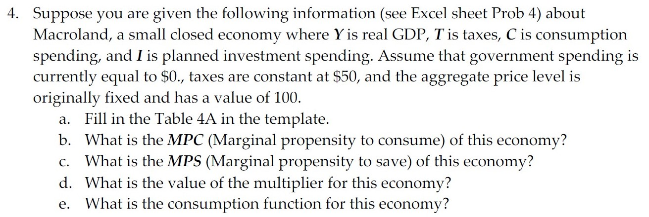 Solved 4. Suppose you are given the following information | Chegg.com