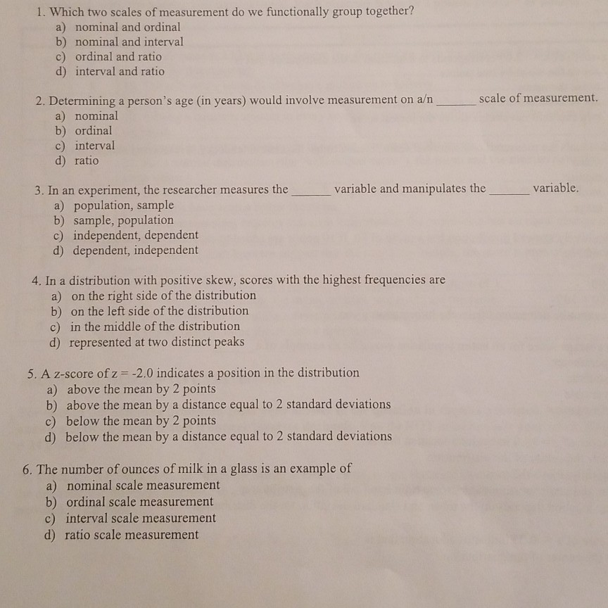 Solved 1. Which two scales of measurement do we functionally | Chegg.com