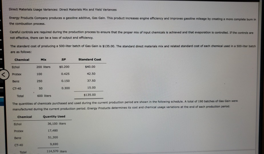 Solved Direct Materials Usage Variances Direct Materials