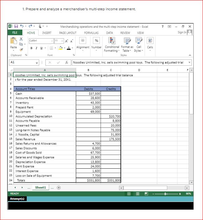 Solved 1. Prepare and analyze a merchandiser's multi-step | Chegg.com