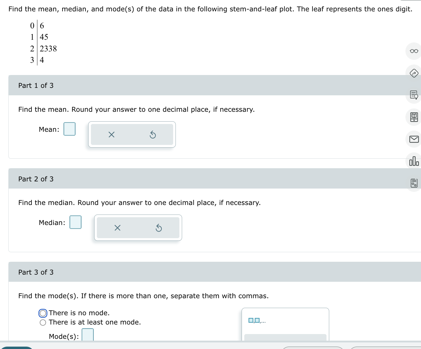 Solved Find the mean, median, and mode(s) ﻿of the data in | Chegg.com