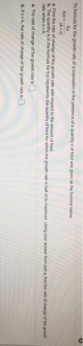 Solved Th formula for the growth rate of a Population in the | Chegg.com