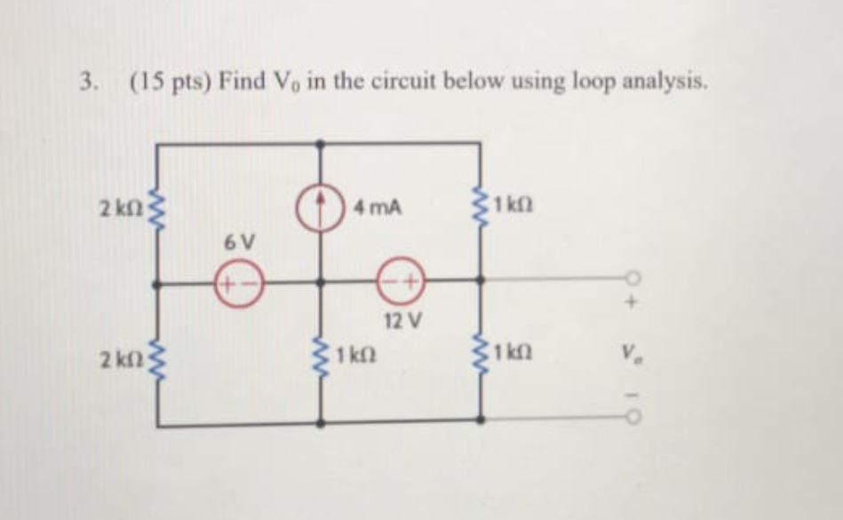 Solved 3. (15 pts) Find V, in the circuit below using loop | Chegg.com