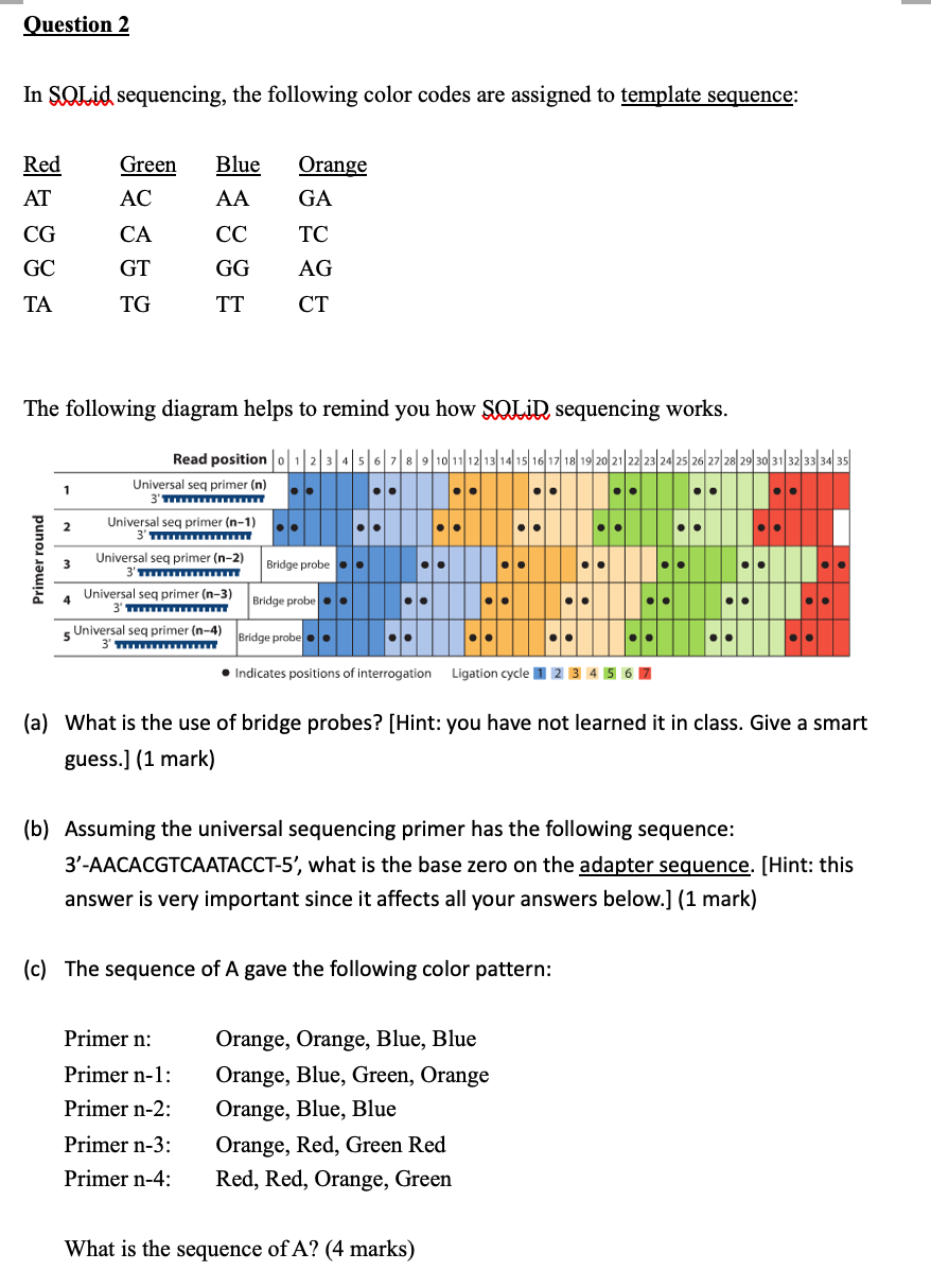 Solved In SOLid sequencing, the following color codes are | Chegg.com