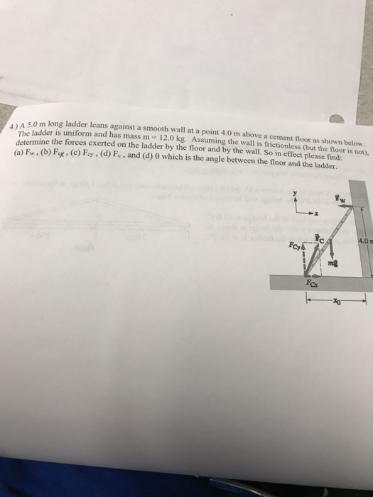 Solved 5.0 m long ladder leans against a smooth wall at a | Chegg.com