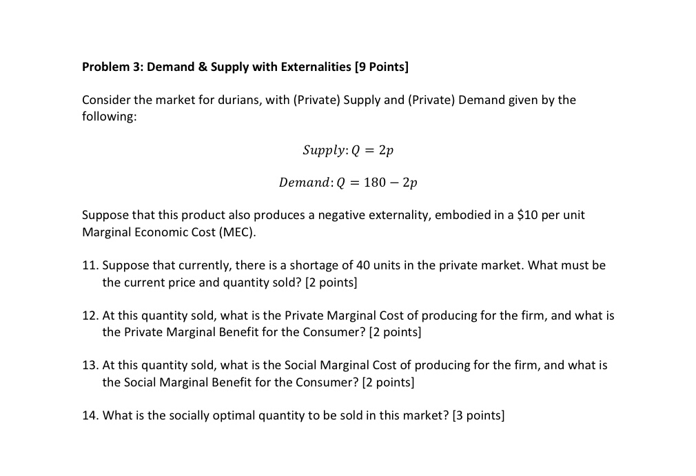 Solved Problem 3 Demand And Supply With Externalities [9